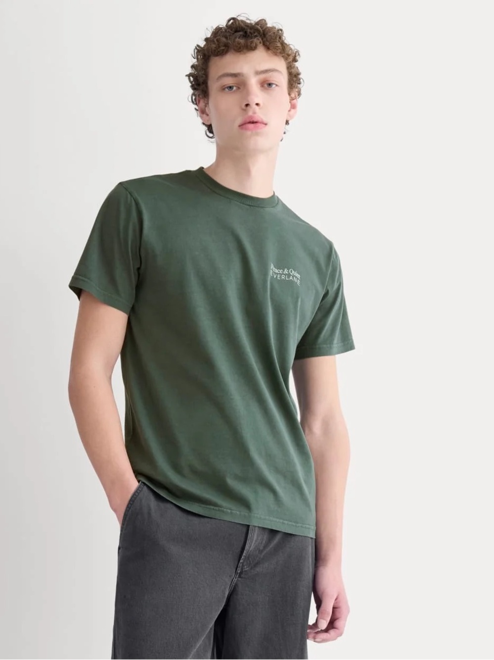 Everlane x Peace & Quiet Graphic Logo Tee Pine Size XL NWT 100% Cotton